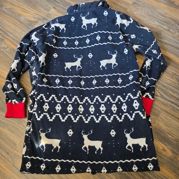Tipsy Elves Mens Medium Reindeer Fair Isle Fleece Hooded Onesie Jumpsuit - Picture 5 of 7